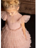 Feifei Sleeves Mauve Pink Pleated Tulle Ruffled Flower Girl Dress